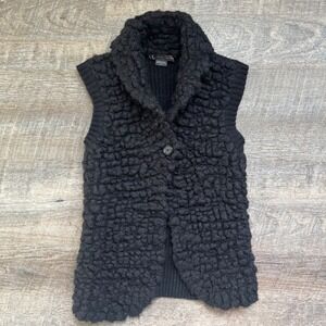 Armani Exchange Black Wool Blend Popcorn Knit Sweater Vest Shawl Collar XS Flaw